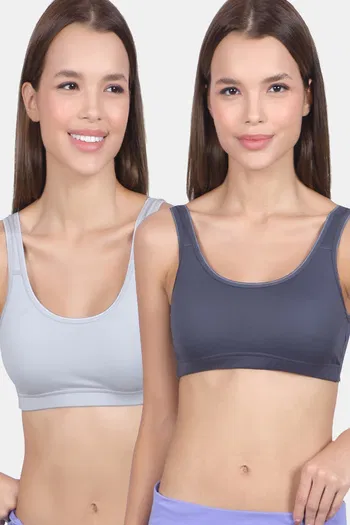 Buy Lady Lyka Cotton Lycra Sports Bra (Pack of 2) - Multicolor